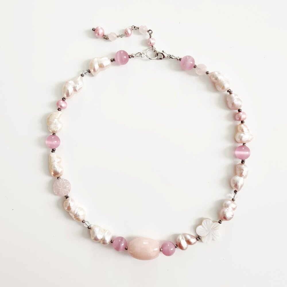 KOKO KAI LIGHT PINK MIXED SEMI PRECIOUS GEMSTONE NECKLACE